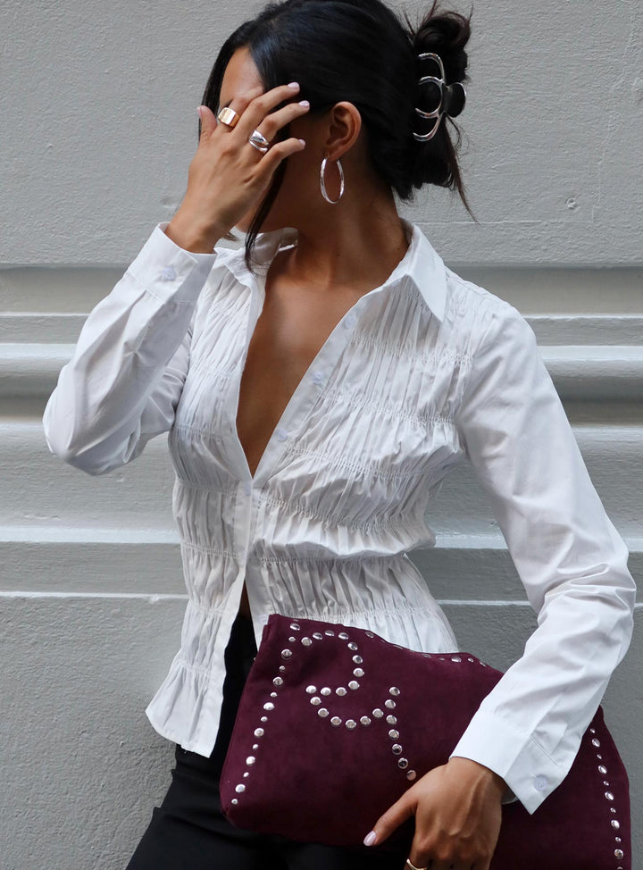 Cultivate Gerafftes Langarmshirt Weiß