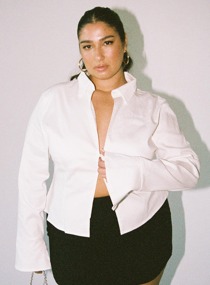 Belshaw Lace Up Back Shirt Ivory Curve