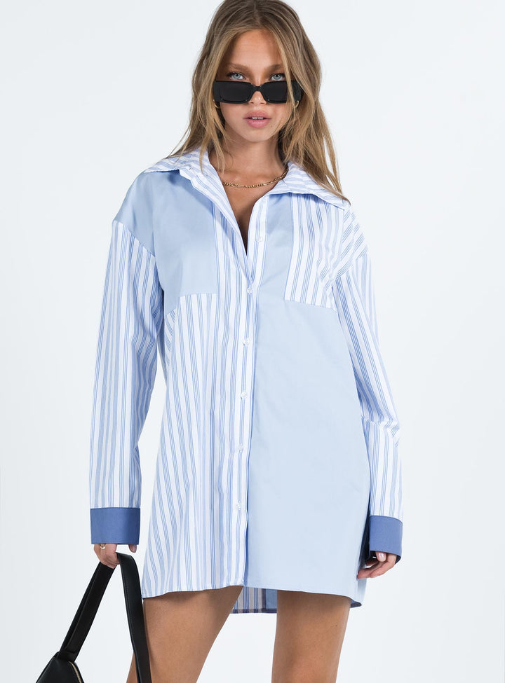 Rouni Hemdblusenkleid Weiß / Blau