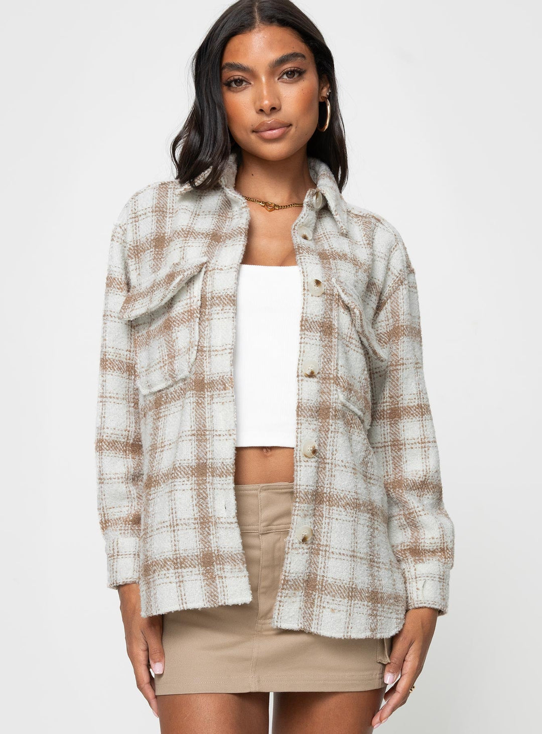 Tenelle Oversize-Shacket Beige Plaid