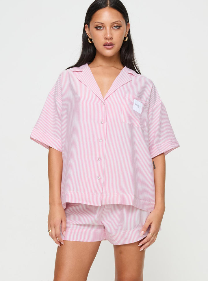 Frühaufsteher-Schlafshirt Rosa Streifen