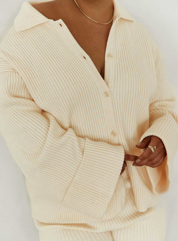 Jhett Langarm-Strickhemd Creme Curve 