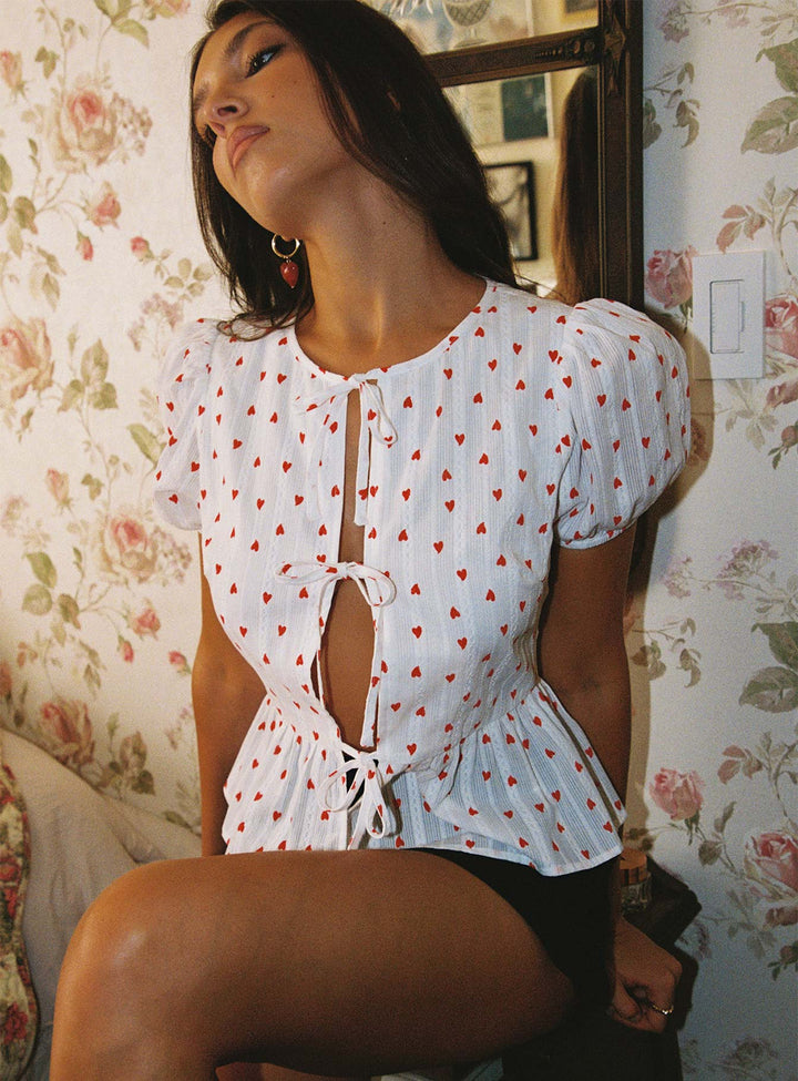 Lucky In Love Fliege Top Weiß / Rot