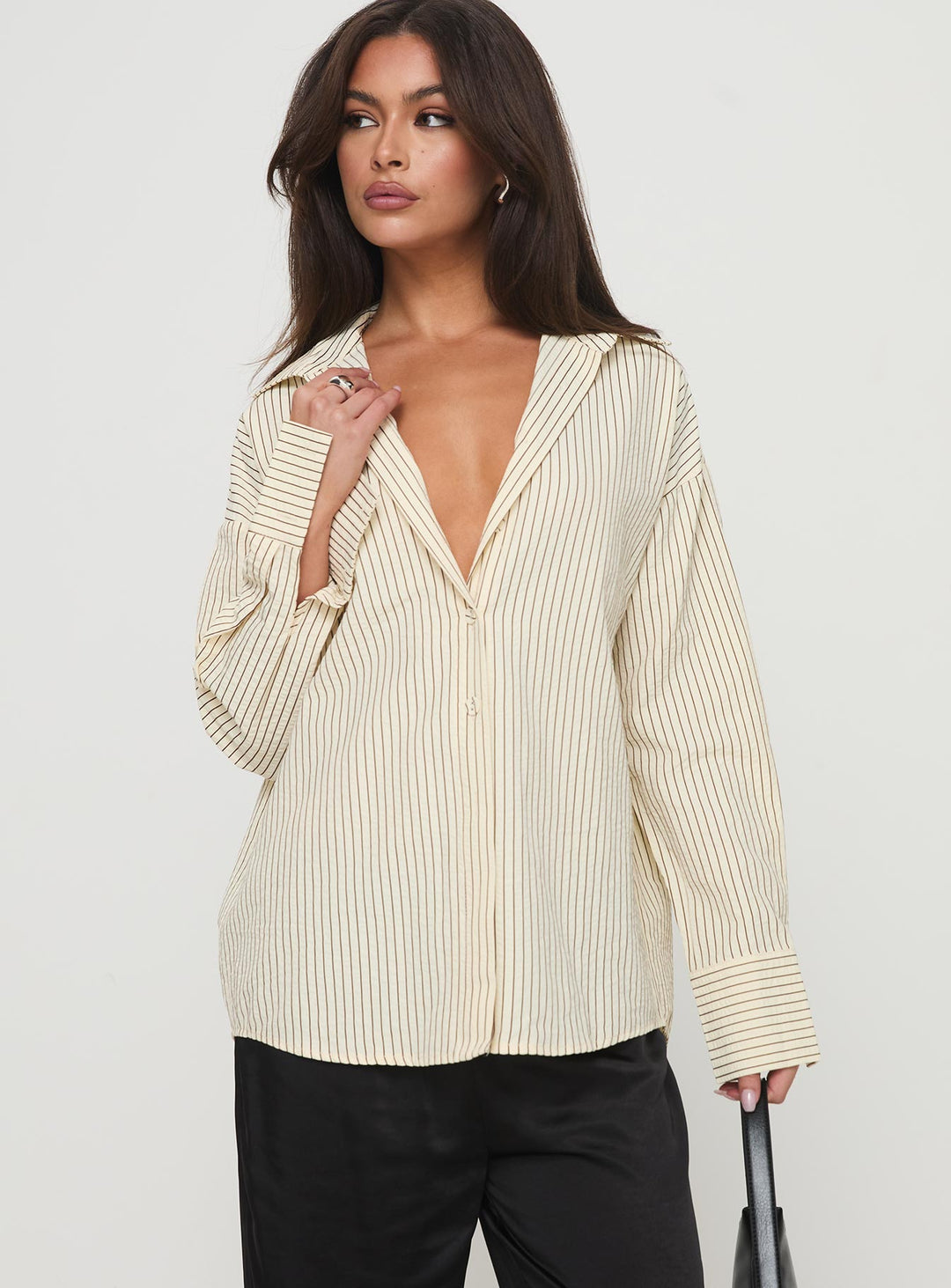 Mallin Hemd Creme/Braun Streifen 