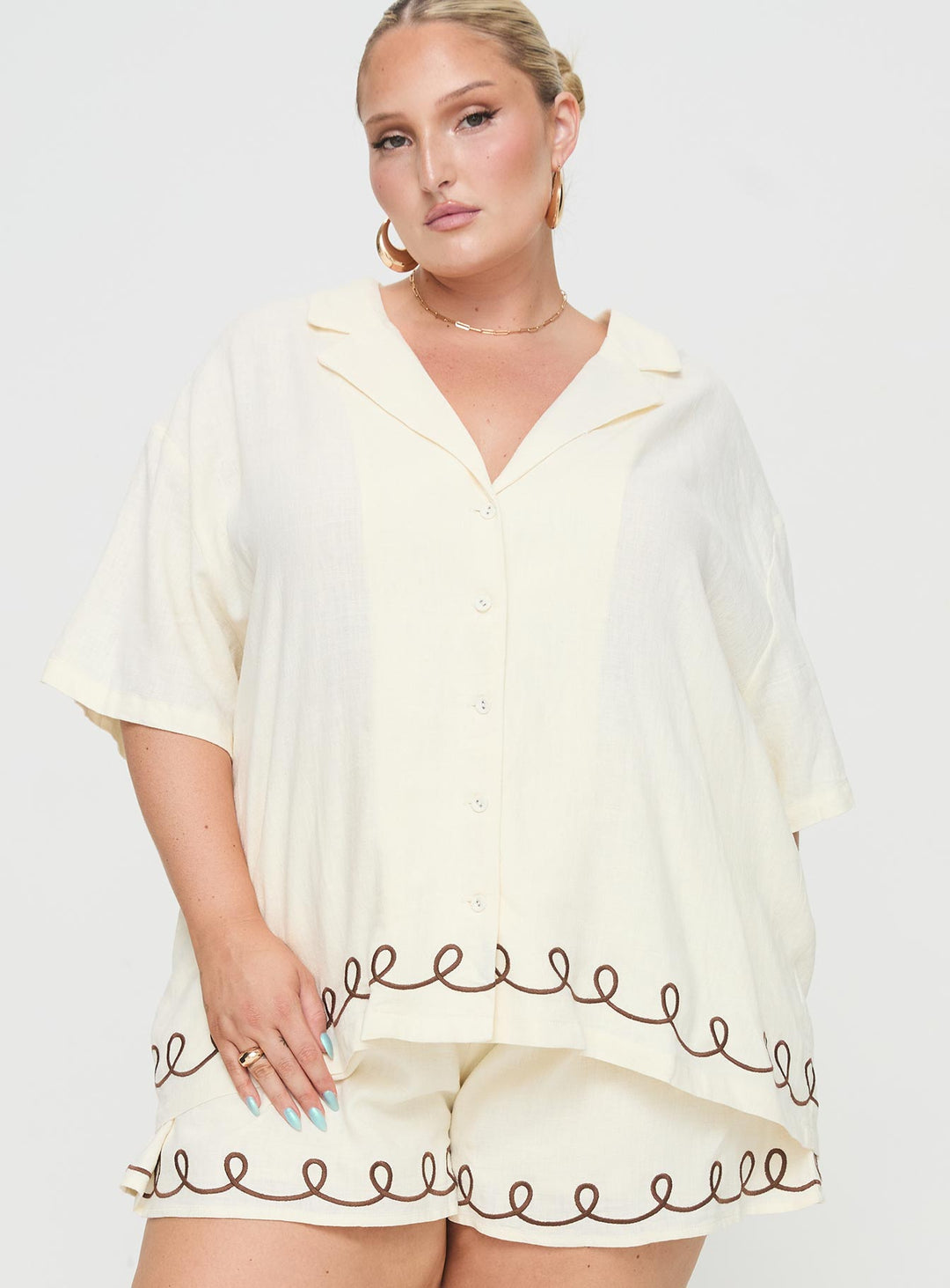Jamari Leinen-Mix-Hemd Creme / Braun Curve