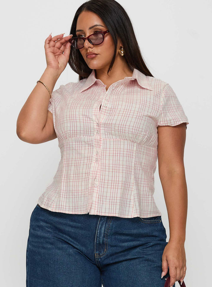 Cottesloe Blusentop Pink Check Curve