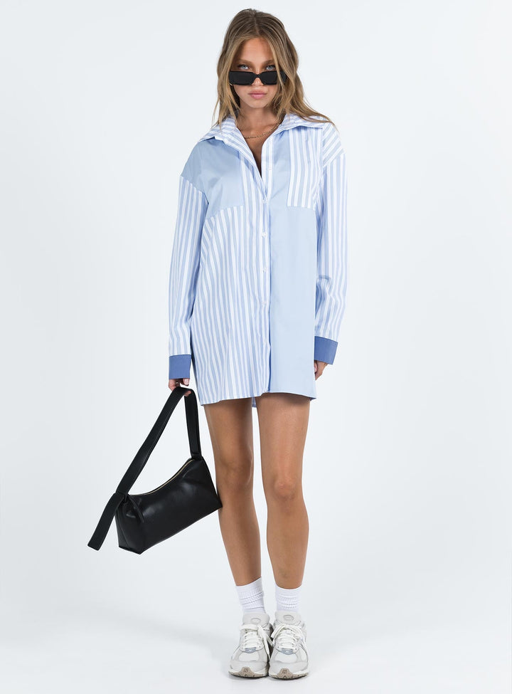 Rouni Hemdblusenkleid Weiß / Blau