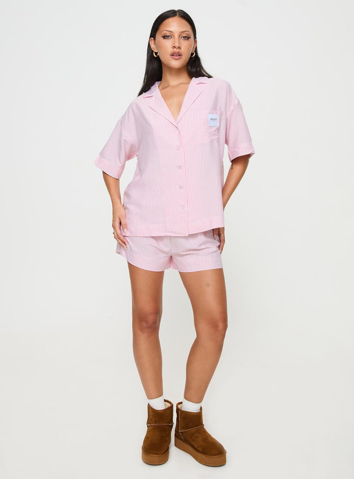 Frühaufsteher-Schlafshirt Rosa Streifen