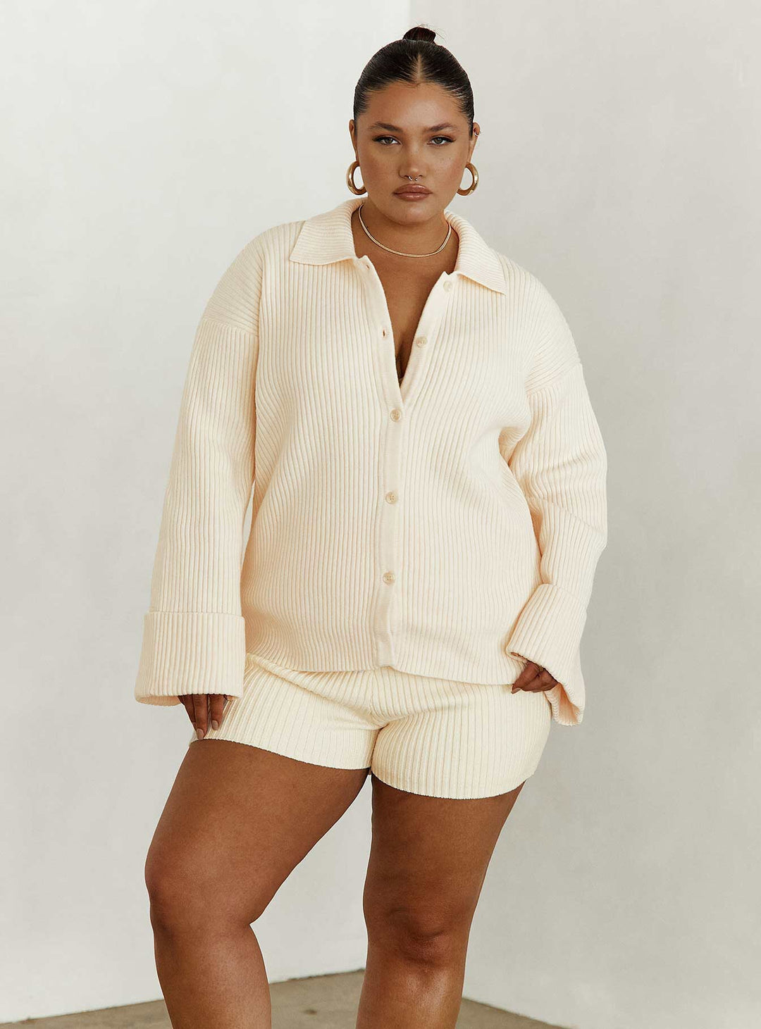Jhett Langarm-Strickhemd Creme Curve 