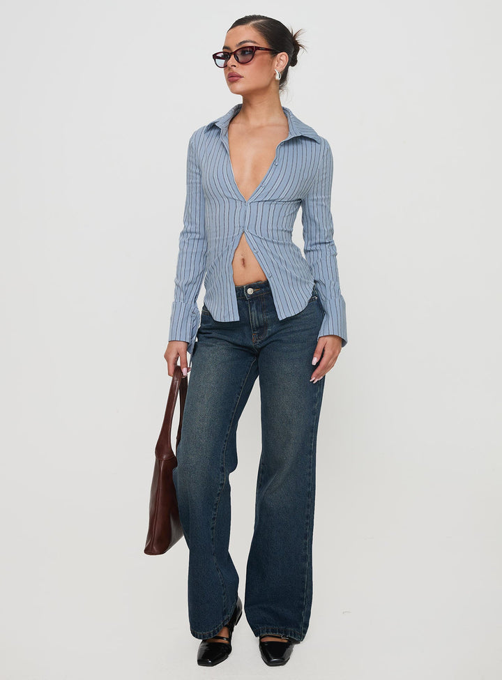 Madlin Langarmshirt Blau gestreift