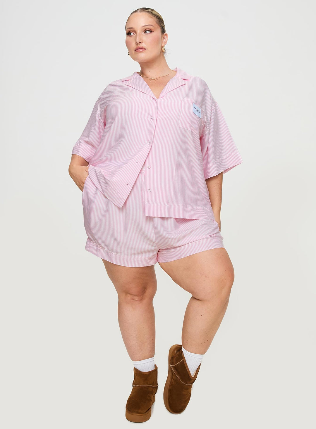 Frühaufsteher-Schlafshirt Pink Stripe Curve
