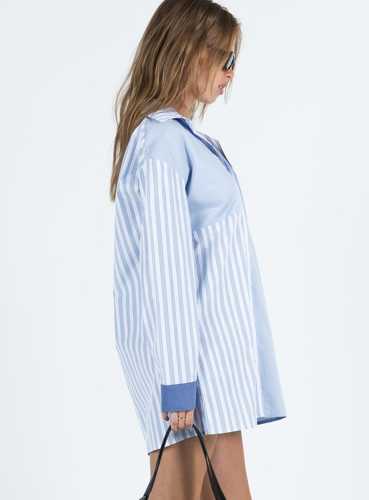 Rouni Hemdblusenkleid Weiß / Blau