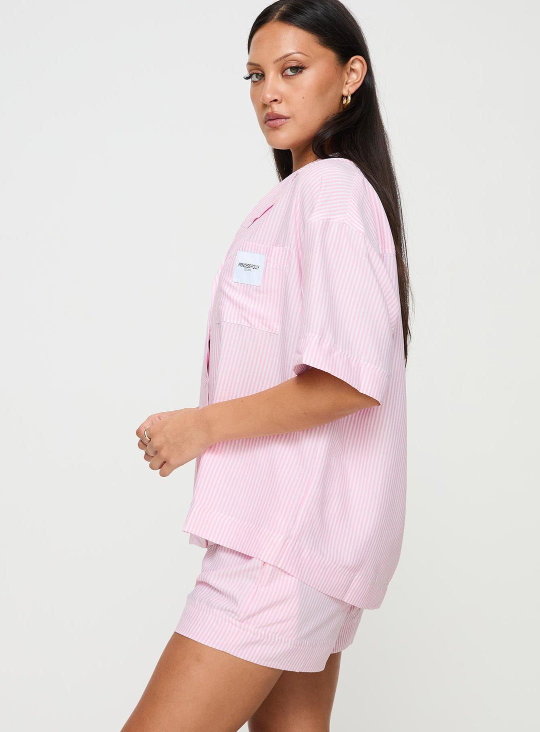 Frühaufsteher-Schlafshirt Rosa Streifen