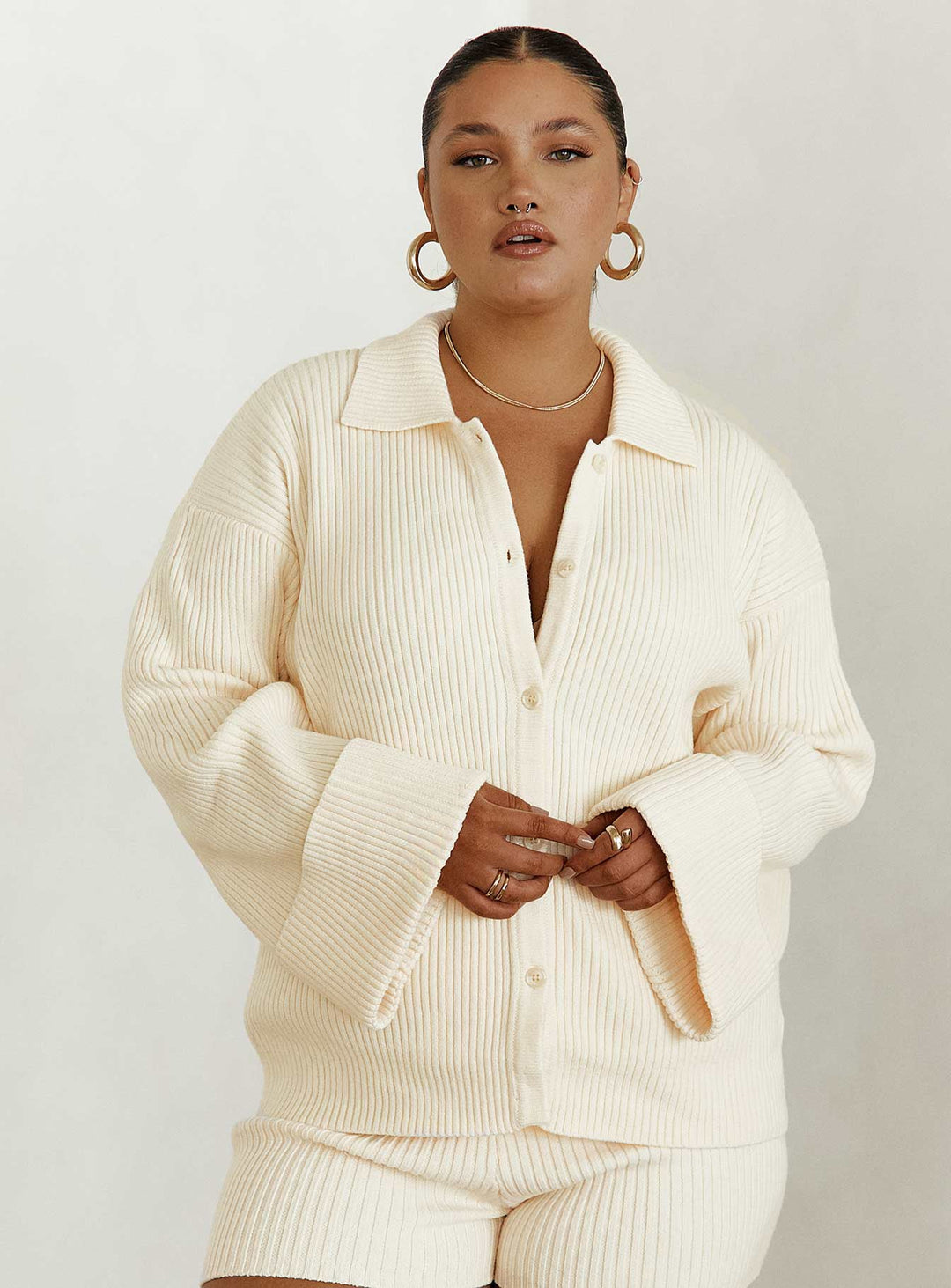 Jhett Langarm-Strickhemd Creme Curve 