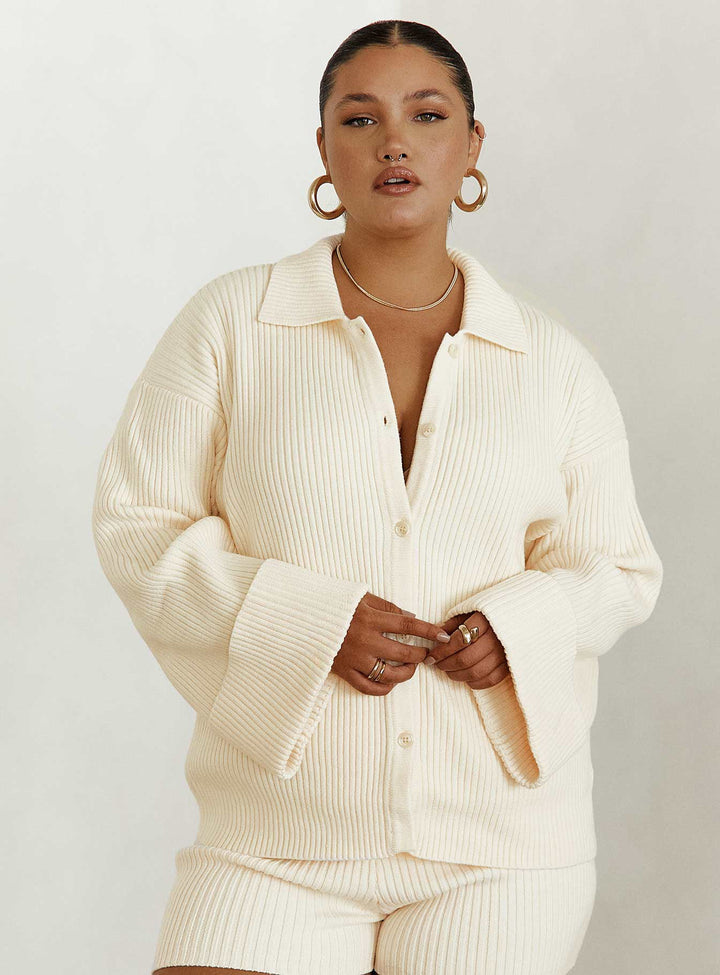 Jhett Langarm-Strickhemd Creme Curve 