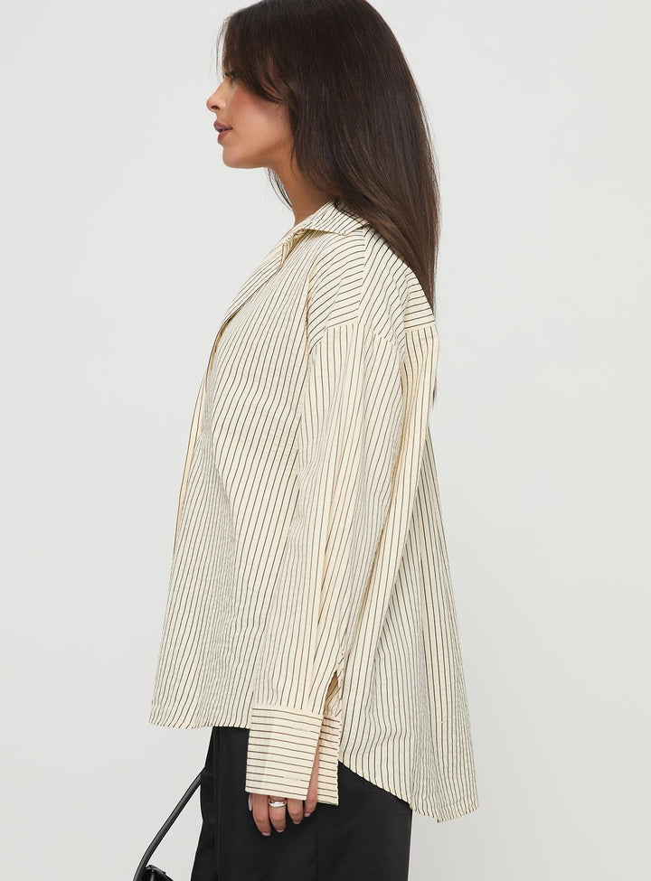 Mallin Hemd Creme/Braun Streifen 