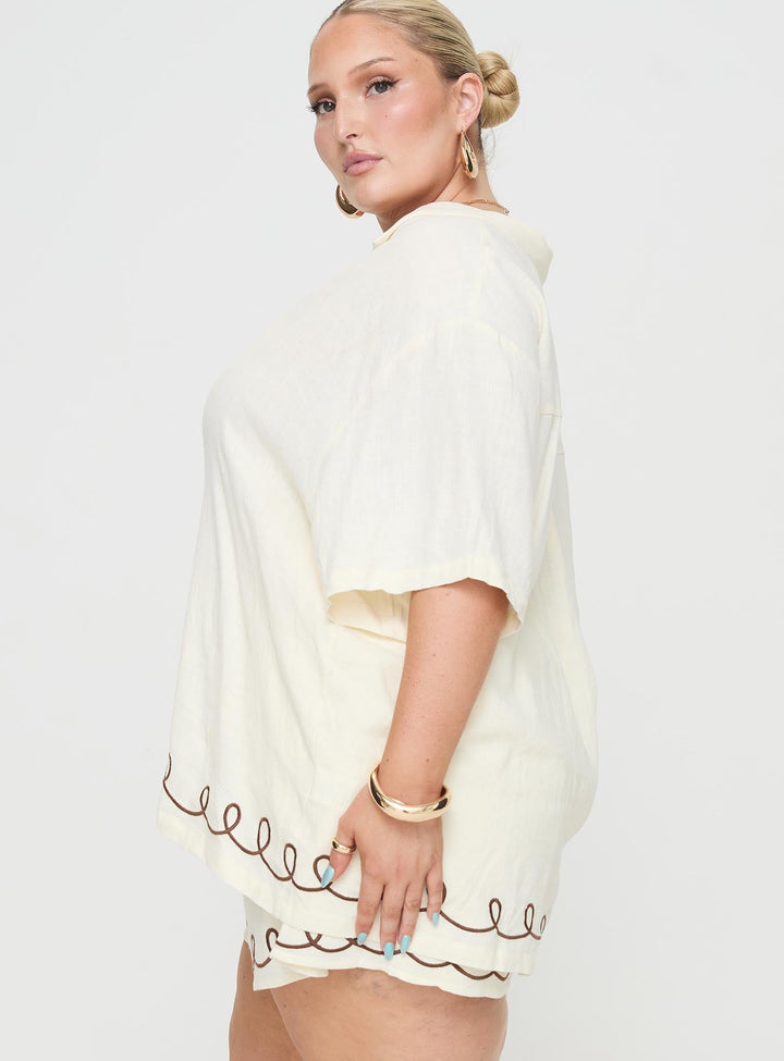 Jamari Leinen-Mix-Hemd Creme / Braun Curve