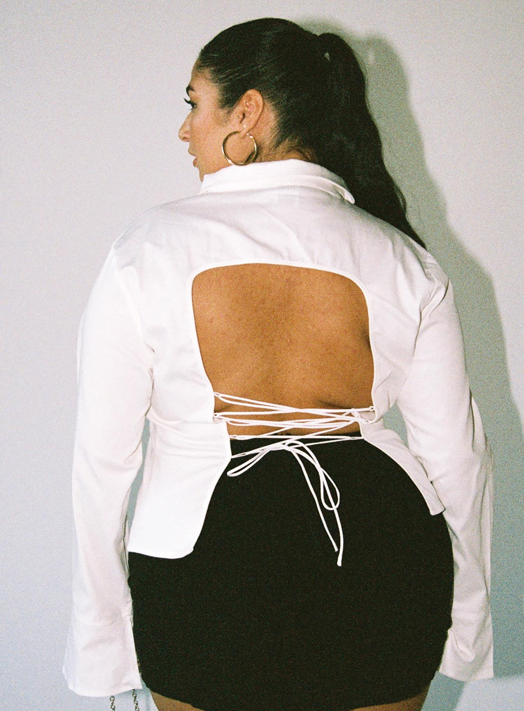 Belshaw Lace Up Back Shirt Ivory Curve