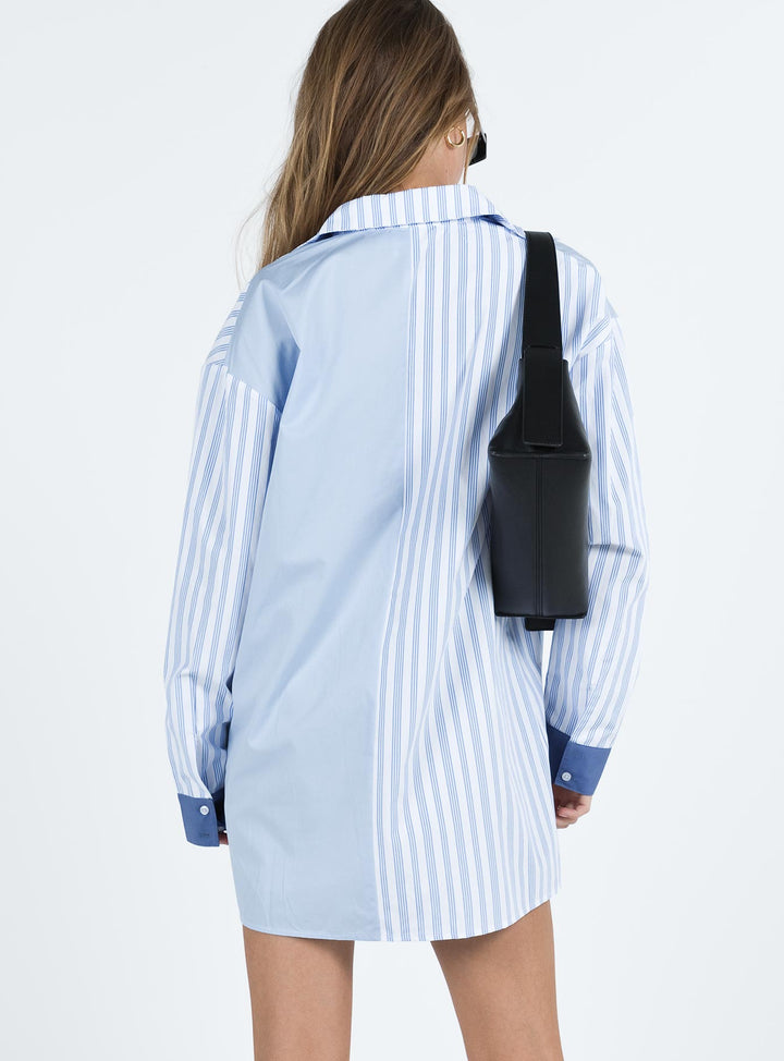 Rouni Hemdblusenkleid Weiß / Blau