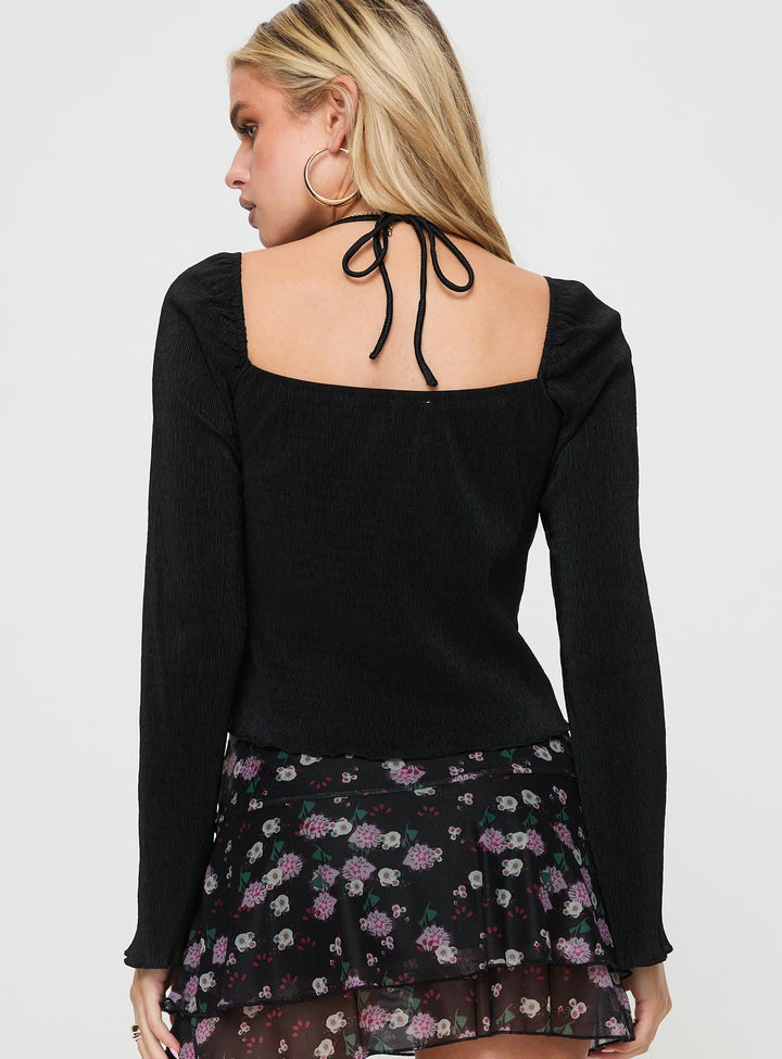 Chantria Langarm Neckholder Top Schwarz