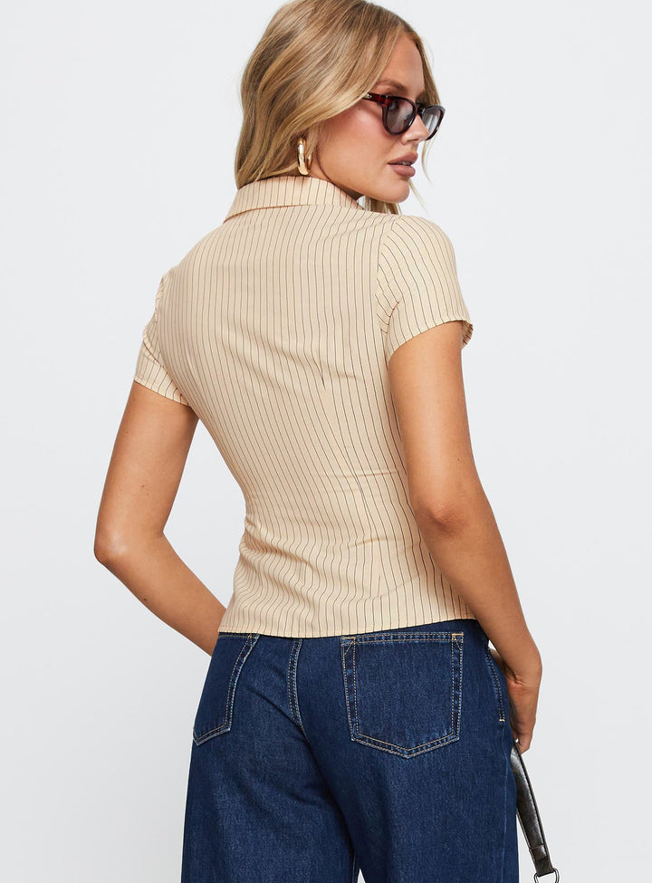 Lift Off Button Up Top Creme / Marineblau gestreift