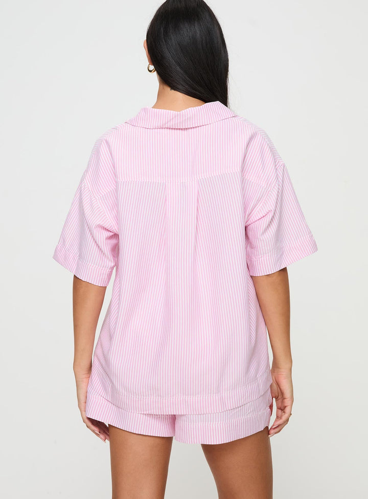 Frühaufsteher-Schlafshirt Rosa Streifen