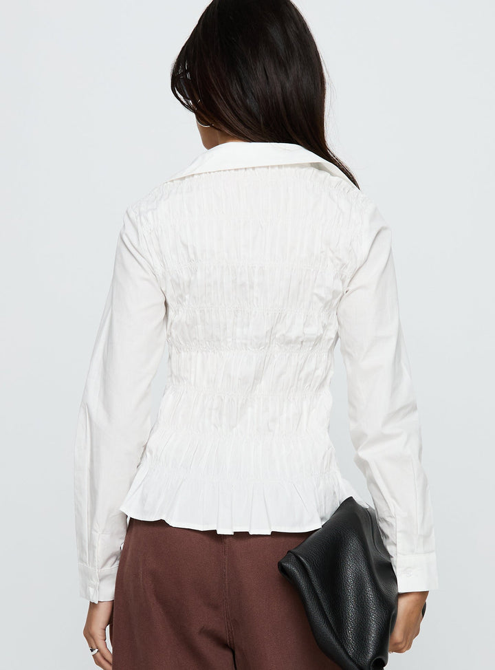 Cultivate Gerafftes Langarmshirt Weiß