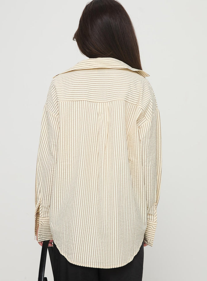Mallin Hemd Creme/Braun Streifen 