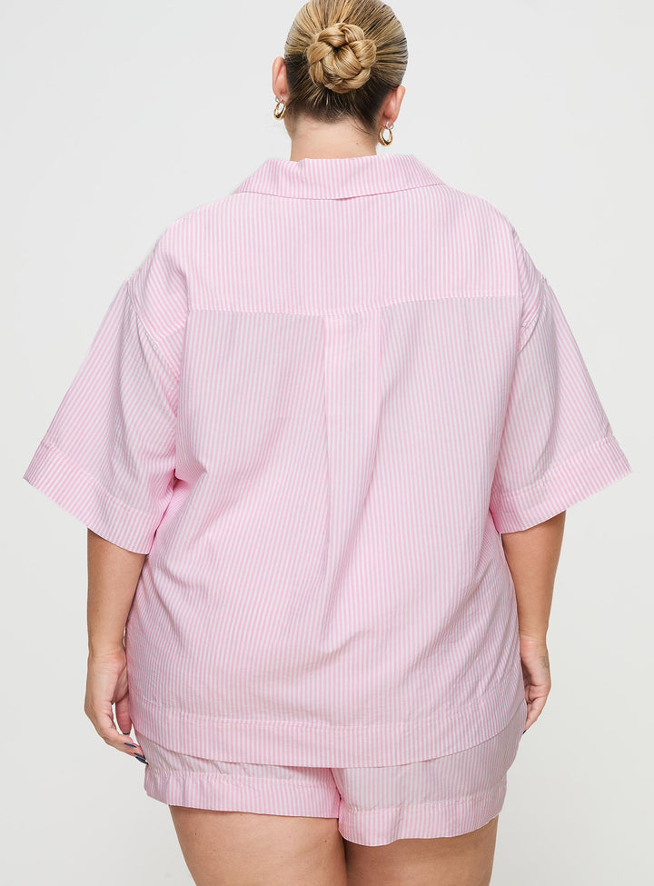 Frühaufsteher-Schlafshirt Pink Stripe Curve