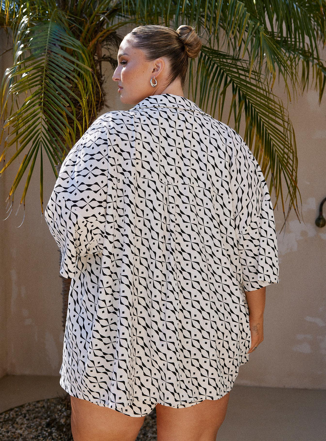 Guava Leinen-Mix-Hemd Schwarz / Weiß Curve