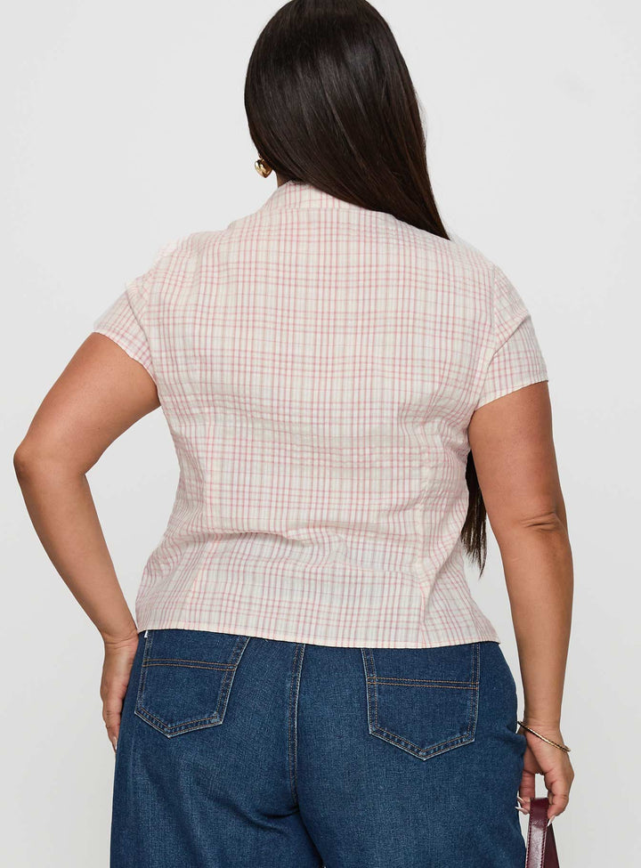 Cottesloe Blusentop Pink Check Curve