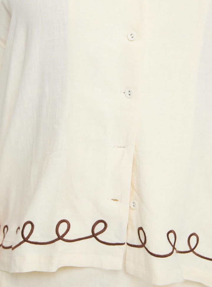 Jamari Leinen-Mix-Hemd Creme / Braun Curve