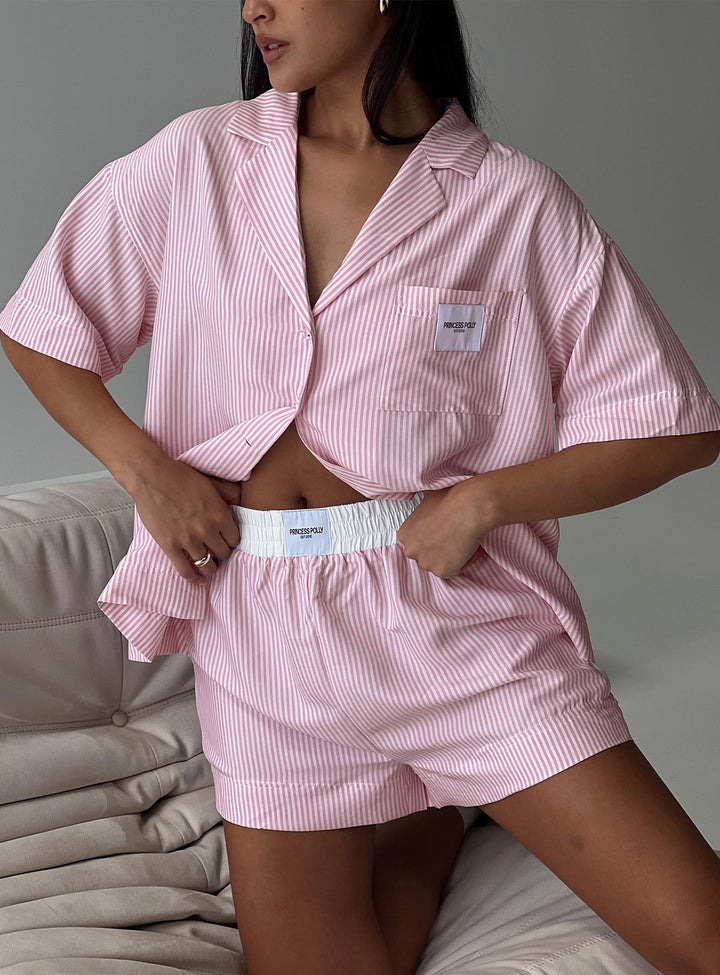 Frühaufsteher-Schlafshirt Rosa Streifen