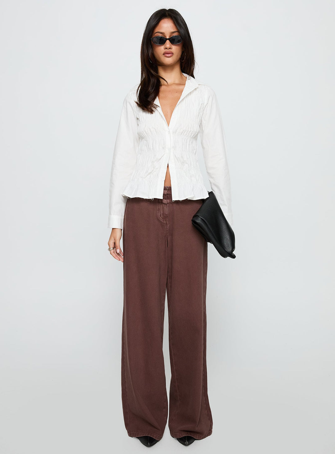 Cultivate Gerafftes Langarmshirt Weiß
