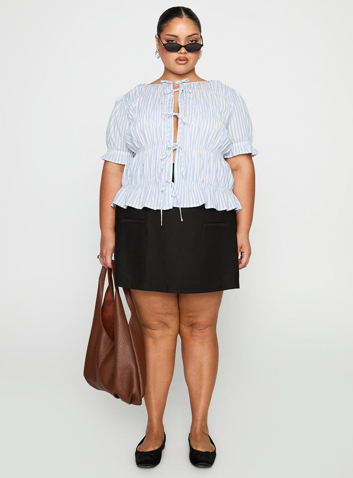 Alistair Bow Tie Top Blue / White Stripe Curve