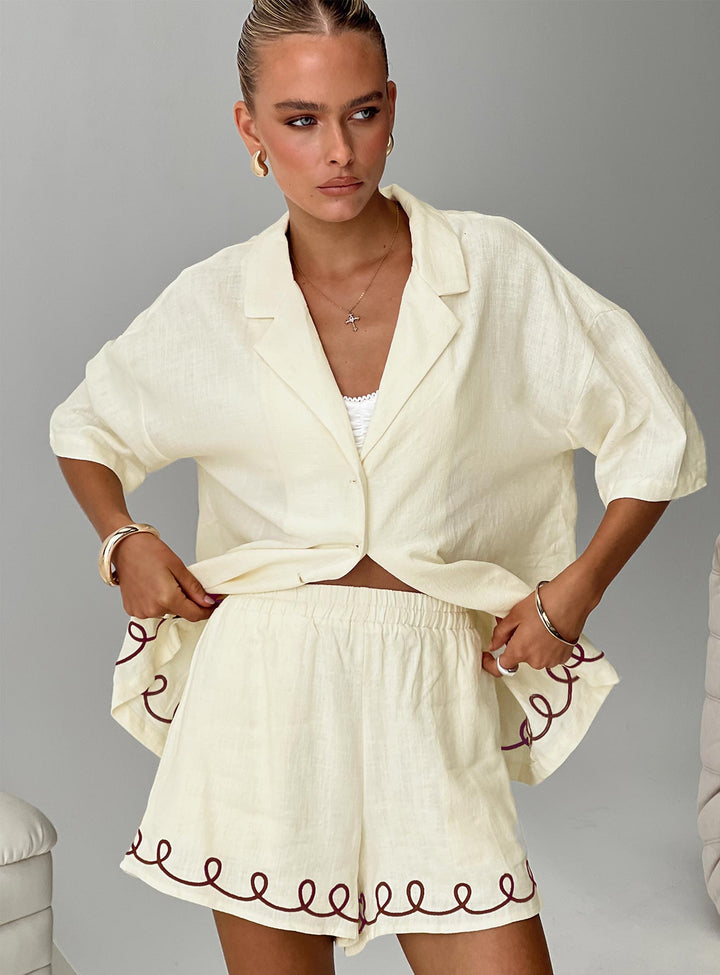 Jamari Leinen-Mix-Hemd Creme / Braun