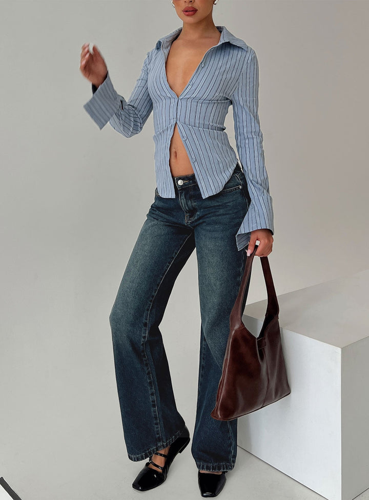 Madlin Langarmshirt Blau gestreift