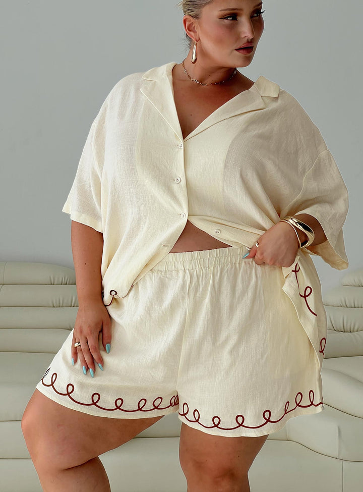 Jamari Leinen-Mix-Hemd Creme / Braun Curve