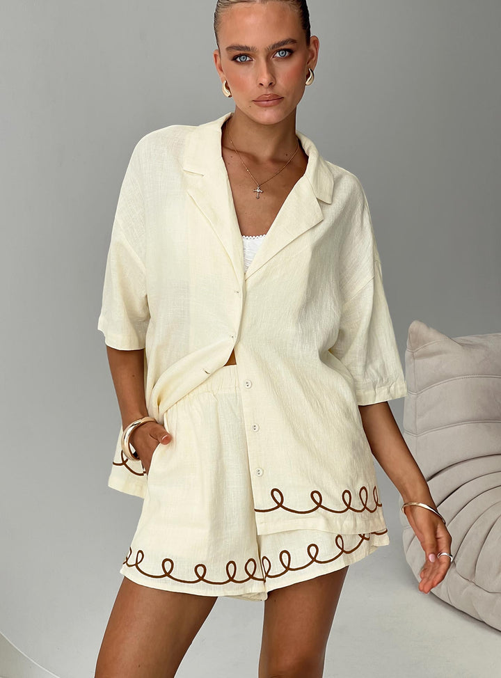 Jamari Leinen-Mix-Hemd Creme / Braun