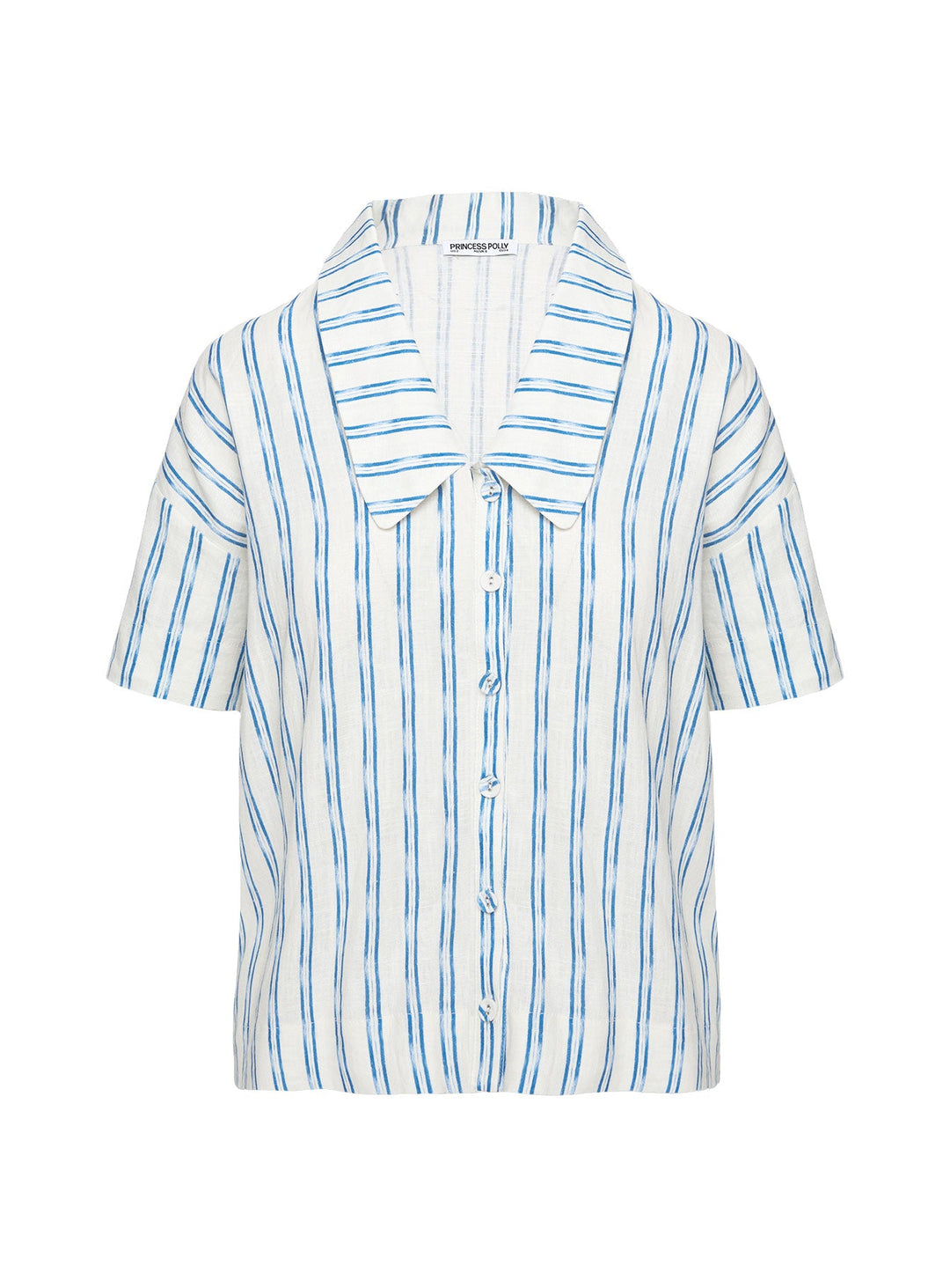 Goody Leinenoberteil mit Knopfleiste vorne, blau gestreift