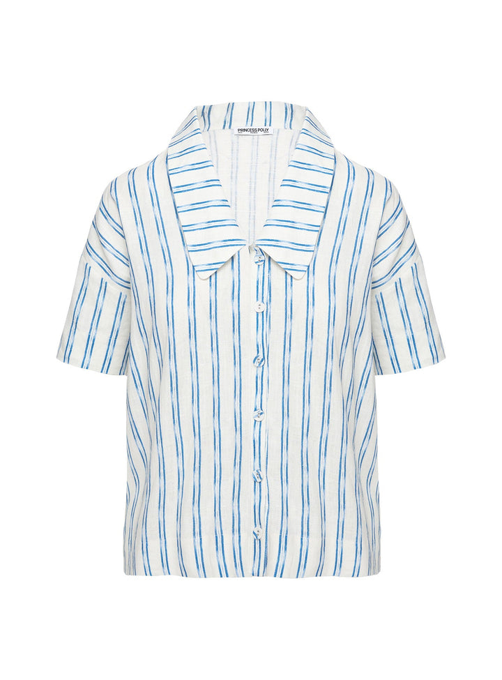 Goody Leinenoberteil mit Knopfleiste vorne, blau gestreift