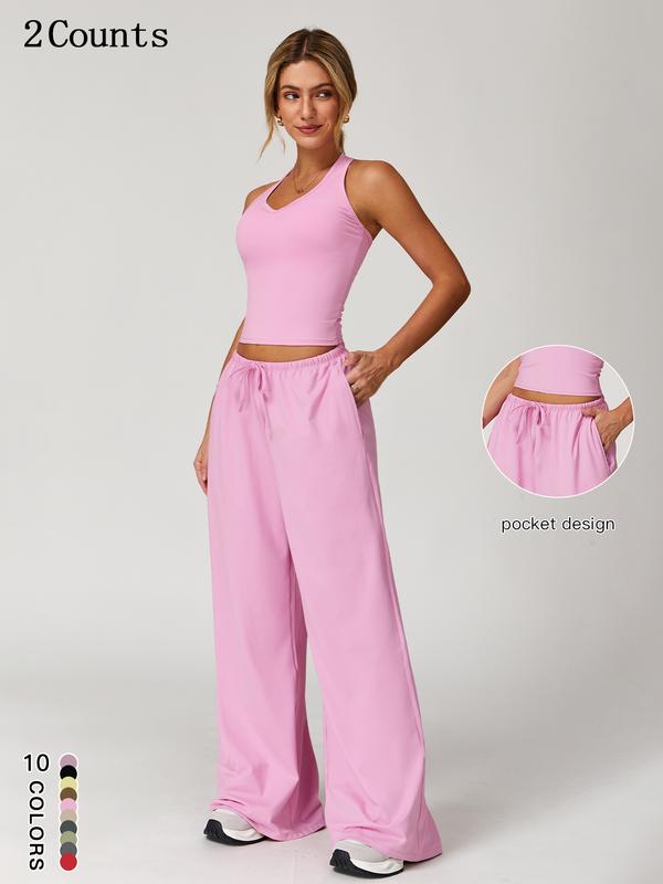 Women's 2-Piece Set – Halter Top &amp; Wide Leg Trousers with Pockets