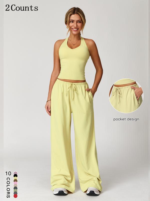 Women's 2-Piece Set – Halter Top &amp; Wide Leg Trousers with Pockets
